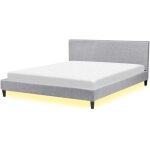 Beliani - lit double en tissu gris clair avec eclairage led blanc 180 x 200 cm design minimaliste avec ...