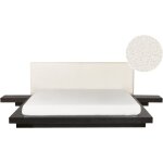 Beliani - lit japonais tête de lit bouclé avec 2 tables de nuit 180 x 200 cm bois foncé zen Beliani - lit japonais tête de lit bouclé avec 2 tables de nuit 180 x 200 cm bois foncé zen