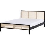 Beliani - lit moderne en bois de pin 160 x 200 cm sommier  lattes tte de lit tresse viennoise noir ...