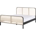 Lit moderne en bois de pin 160 x 200 cm tte de lit tresse viennoise sommier  lattes noir gonfaron