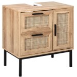 Meuble de lavabo boho tresses en rotin 60 x 60 cm salle de bain armoire de rangement bois clair rosell ...