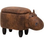 Petit tabouret pouf pour enfant 35 cm de hauteur en forme d'hippopotame cuir pu marron avec coffre de ...