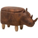 Petit tabouret pouf pour enfant 35 cm de hauteur en forme de rhinocros cuir pu marron avec coffre de ...