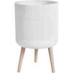 Beliani - pot � plantes en mgo 35 x 35 x 57 cm jardini�re sur�lev� ray� int�rieur ext�rieur rond beige ...