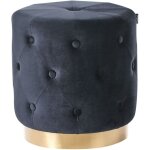 Beliani - pouf moderne en velours capitonn� base dor�e repose - pieds tabouret noir carrollton