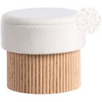 Beliani - pouf de rangement en boucl� si�ge rembourr� base en bois rond table basse occasionnelle blanc ...