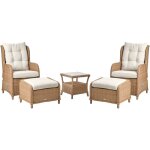 Salon de jardin en faux rotin 2 places avec fauteuils tabourets et table marron ponza