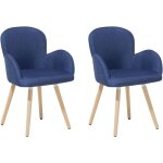 Beliani - set 2 chaises fauteuils scandinaves tapisses en tissu bleu fonc avec pieds en bois pour salle ...