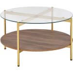 Beliani - table basse moderne plateau rond en verre tremp et tagre bois fonc et cadre mtallique ...