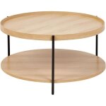 Table basse ronde moderne cadre m�tallique et �tag�re ronde bois clair lander
