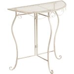 Beliani - table de bistrot de jardin vintage en m�tal 80 x 36 cm plateau en fer motif floral beige clair ...