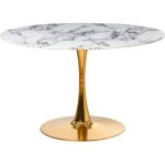 Beliani - table de cuisine ronde minimaliste  120 cm base en mtal plateau mdf effet marbre blanc boca ...