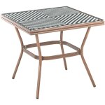 Beliani - table de jardin en rotin pe avec plateau 80 x 80 cm cadre en aluminium et verre noir blanc ...