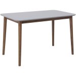 Table de salle à manger ou cuisine rectangulaire plateau gris en mdf et pieds en bois clair style rétro ... Table de salle à manger ou cuisine rectangulaire plateau gris en mdf et pieds en bois clair style rétro ...