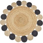 Tapis rond tress design boho 140 cm en jute naturelle et noir vostan