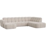 Mobilier deco ? canap� panoramique en tissu beige ? angle gauche ? assise profonde et moelleuse ? design ...