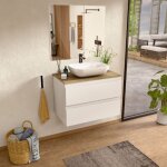 Bellobath - meuble de salle de bain avec plan vasque en c�ramique et miroir, meuble mont� et 2 tiroirs, ...