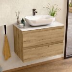 Bellobath - meuble salle de bain avec plan vasque en c�ramique, meuble mont� avec 2 tiroirs, 100 x 55 ...