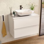 Bellobath - meuble salle de bain avec plan vasque en c�ramique, meuble mont� avec 2 tiroirs, 100 x 55 ...