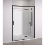 Bellobath - paroi de douche frontale coulissante + fixe - verre tremp� 6 mm anticalcaire - noir mat - ...