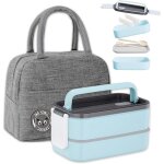 Bento lunch box kit, 1400 ml double couche hermtique boite repas avec couverts et sac isotherme, pour ...