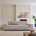 Berah getah - canap� droit 4 places en velours c�tel� �cru