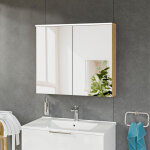 Bernstein - armoire de toilette suspendue chne miel 80x18x70cm (lxpxh) 2 portes miroir, clairage led, ...