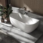 Bernstein - baignoire murale semi - �lot acrylique ovale + bonde et trop plein - blanc mat - 170x75x58cm ...