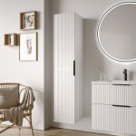 Bernstein - colonne de salle de bain suspendue 35x35x165cm (lxpxh) blanc mat stri�, poign�e noir mat, ...