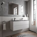 Bernstein - grand meuble vasque de salle de bain mdf blanc mat avec lavabo fonte minrale noir mat - ...