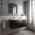 Bernstein - grand meuble vasque de salle de bain mdf noir mat avec lavabo fonte minrale blanc mat - ...