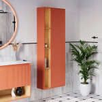 Bernstein - meuble colonne armoire suspendue abricot mat mdf 60x24x170cm (lxhxp), charni�res flexibles ...