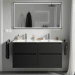 Meuble double vasque lave - main suspendu mdf noir mat 120x46x62cm 4 tiroirs, lavabos céramique blanc ... Meuble double vasque lave - main suspendu mdf noir mat 120x46x62cm 4 tiroirs, lavabos céramique blanc ...
