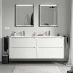Bernstein - meuble double vasque suspendu salle de bain mdf blanc mat, lavabos fonte minérale blanc mat ... Bernstein - meuble double vasque suspendu salle de bain mdf blanc mat, lavabos fonte minérale blanc mat ...