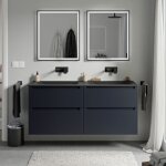 Bernstein - meuble double vasque suspendu salle de bain mdf bleu nuit mat, lavabos fonte minérale noir ... Bernstein - meuble double vasque suspendu salle de bain mdf bleu nuit mat, lavabos fonte minérale noir ...