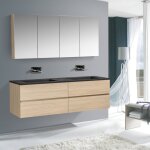 Bernstein - meuble double vasque suspendu salle de bain mdf chêne clair, lavabo marbre noir mat + trou ... Bernstein - meuble double vasque suspendu salle de bain mdf chêne clair, lavabo marbre noir mat + trou ...