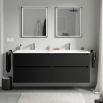 Bernstein - meuble double vasque suspendu salle de bain mdf noir mat, lavabos fonte minrale blanc mat ...