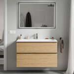 Bernstein - meuble de salle de bain avec vasque fonte min�rale, 2 tiroirs et poign�es m�tal - 80x45, ...