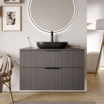 Bernstein - meuble sous vasque lave - main suspendu mdf anthracite mat stri� 100x46x62cm plan lavabo ...