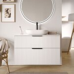 Bernstein - meuble sous vasque lave - main suspendu mdf blanc mat stri 100x46x62cm plan lavabo noir ...