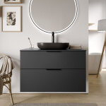 Bernstein - meuble sous vasque lave - main suspendu mdf noir mat 100x46x62cm plan lavabo noir mat + 2 ...