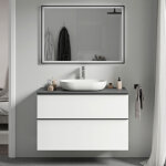 Bernstein - meuble sous vasque suspendu salle de bain mdf blanc mat, plan vasque anthracite mat, poign�e ...