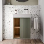 Bernstein - meuble vasque abricot mat de salle de bain 55x24x59cm (lxpxh) 1 porte  droite + 2 cases ...