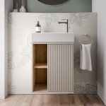 Meuble vasque anthracite mat de salle de bain 55x24x59cm (lxpxh) 1 porte  droite + 2 cases rangement ...