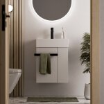 Bernstein - meuble vasque lave - main blanc mat 45x35x50cm (lxpxh) 1 tiroir + rangement droite + poigne ...