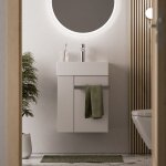 Bernstein - meuble vasque lave - main blanc mat 45x35x50cm (lxpxh) 1 tiroir + rangement gauche + poigne ...