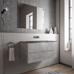 Meuble vasque de salle de bain mdf aspect bton avec lavabo fonte minrale noir mat - 100x45, 6x50cm ...
