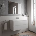Bernstein - meuble vasque de salle de bain mdf blanc mat avec lavabo fonte minérale blanc mat - 100x45, ... Bernstein - meuble vasque de salle de bain mdf blanc mat avec lavabo fonte minérale blanc mat - 100x45, ...