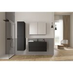 Bernstein - meuble vasque suspendu salle de bain mdf noir mat, lavabo marbre noir mat + trou robinet ...