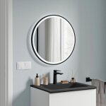 Bernstein - miroir rond de salle de bain cadre noir + clairage led 60cm, miroir chauffant avec allumage ...